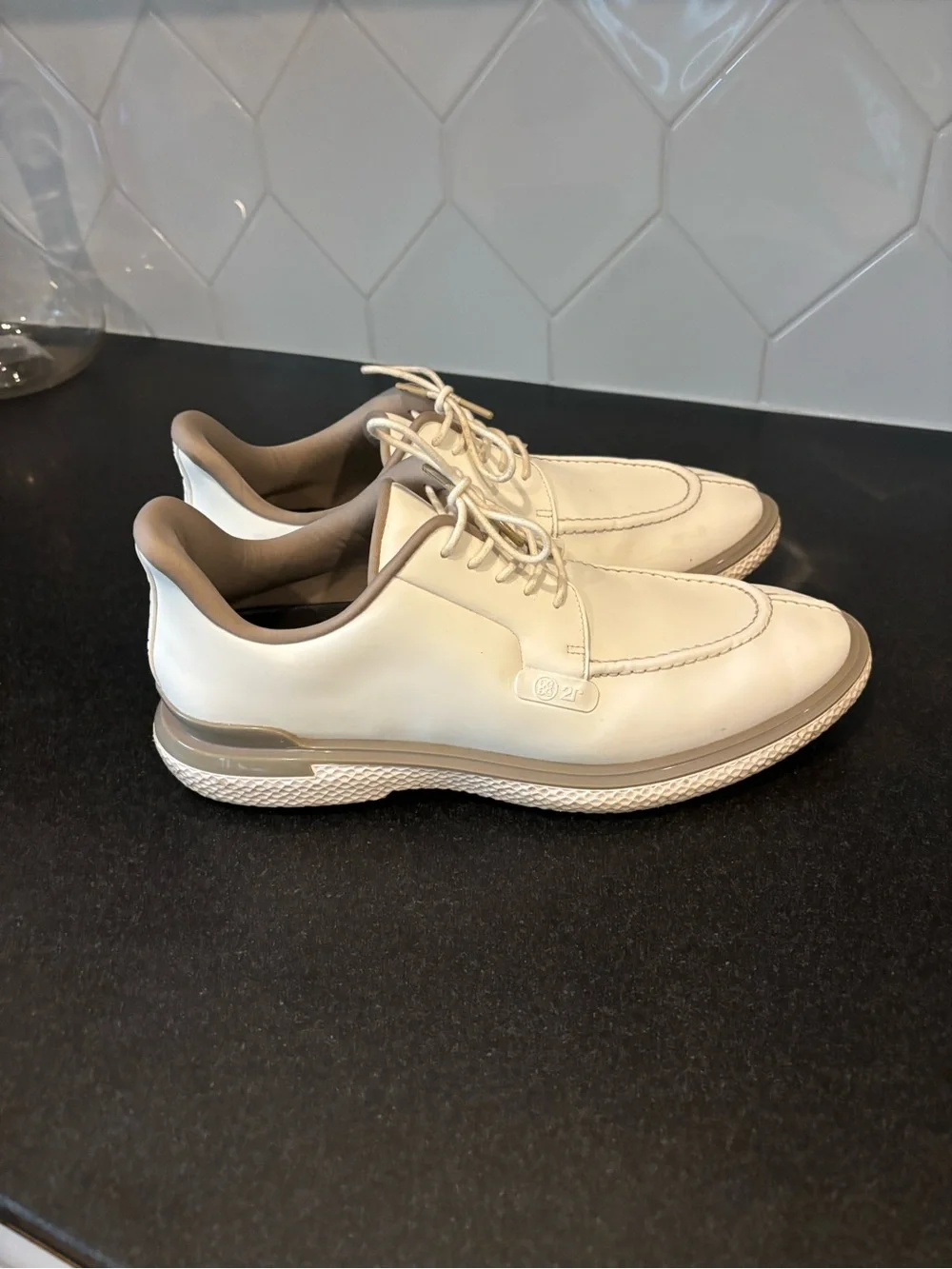 G/FORE Men's White Sneakers with Taupe Accents